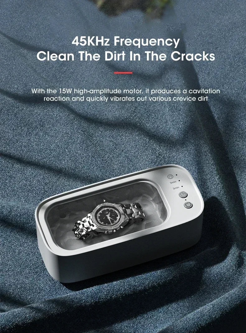 Mini Ultrasonic Jewelry and Glasses Cleaning Tool: 3-Speed Smart Timing with High-Frequency Vibration