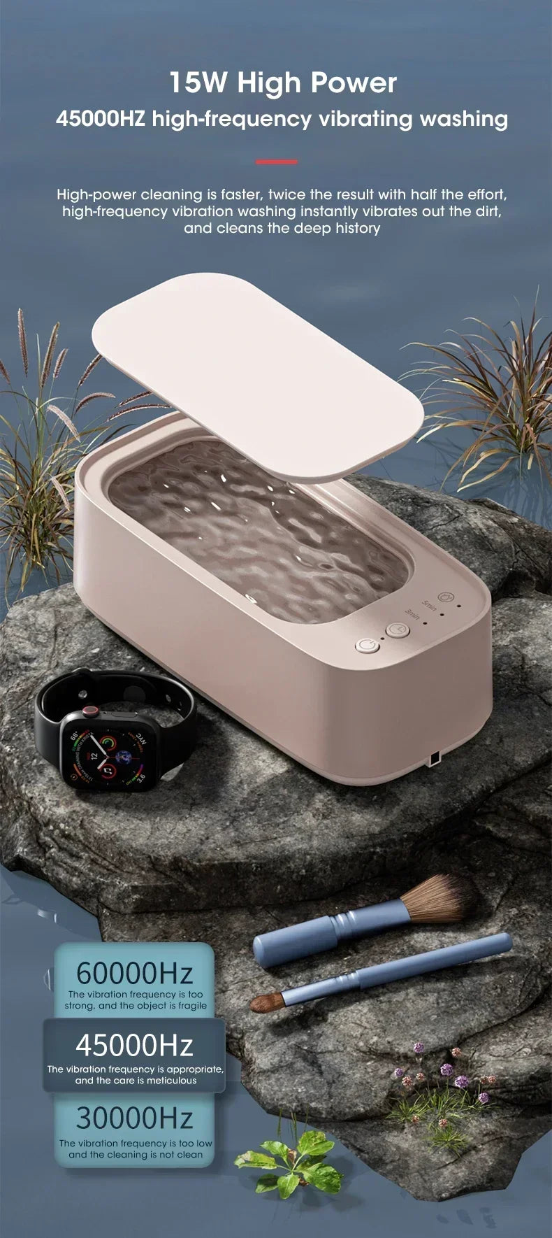 Mini Ultrasonic Jewelry and Glasses Cleaning Tool: 3-Speed Smart Timing with High-Frequency Vibration