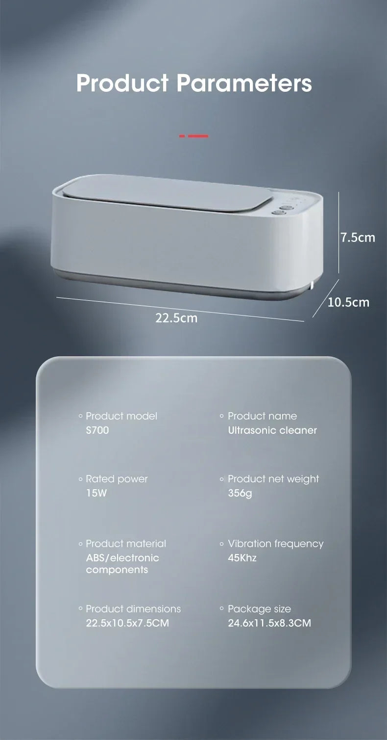 Mini Ultrasonic Jewelry and Glasses Cleaning Tool: 3-Speed Smart Timing with High-Frequency Vibration