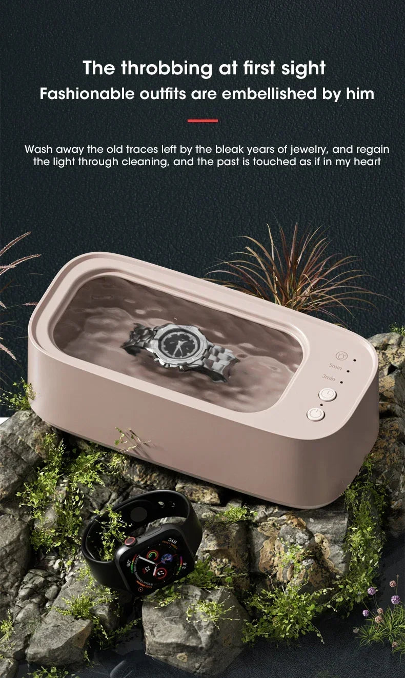 Mini Ultrasonic Jewelry and Glasses Cleaning Tool: 3-Speed Smart Timing with High-Frequency Vibration