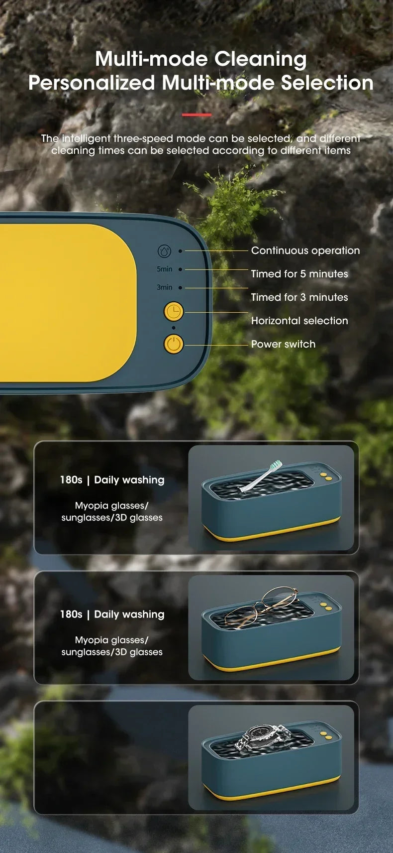 Mini Ultrasonic Jewelry and Glasses Cleaning Tool: 3-Speed Smart Timing with High-Frequency Vibration