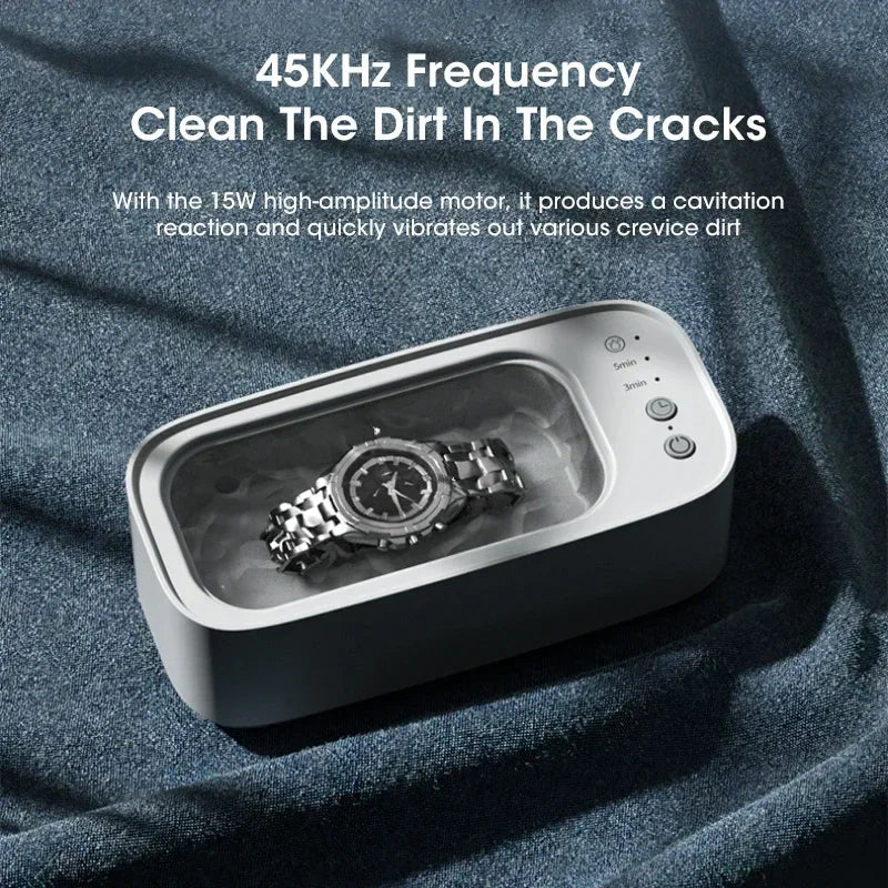 Mini Ultrasonic Jewelry and Glasses Cleaning Tool: 3-Speed Smart Timing with High-Frequency Vibration