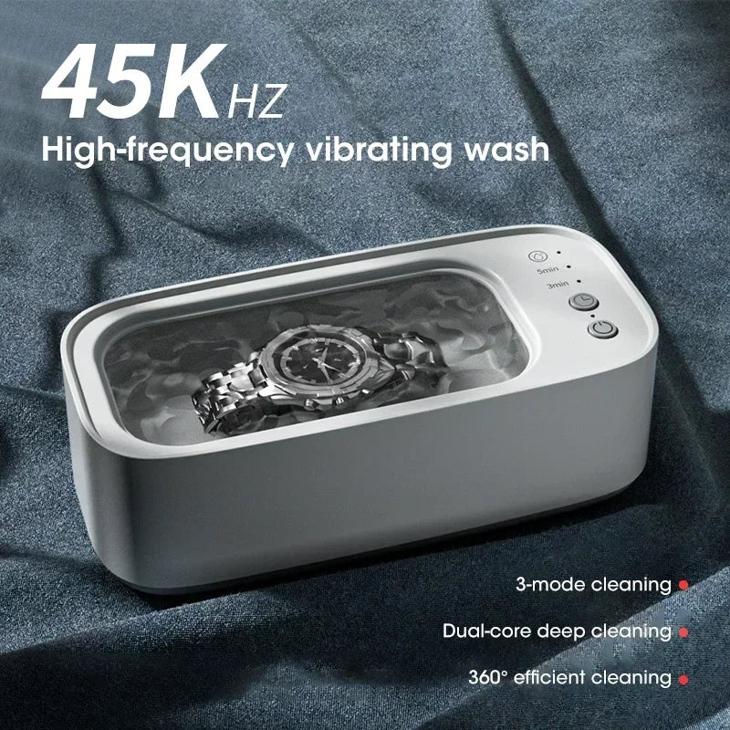 Mini Ultrasonic Jewelry and Glasses Cleaning Tool: 3-Speed Smart Timing with High-Frequency Vibration