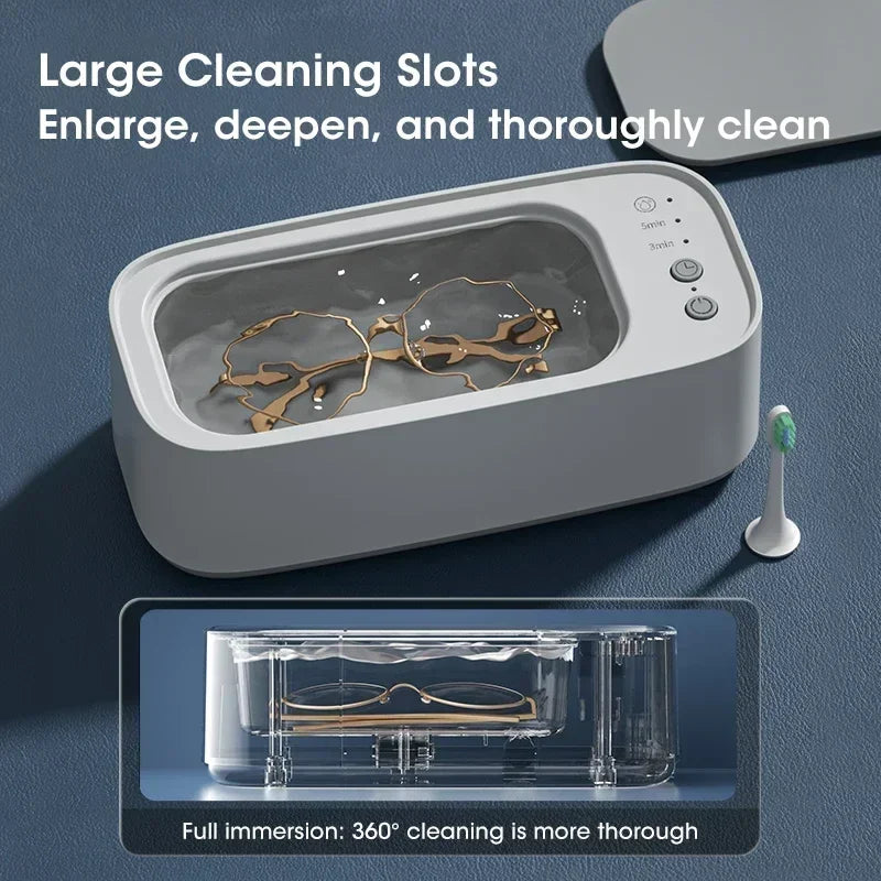 Mini Ultrasonic Jewelry and Glasses Cleaning Tool: 3-Speed Smart Timing with High-Frequency Vibration